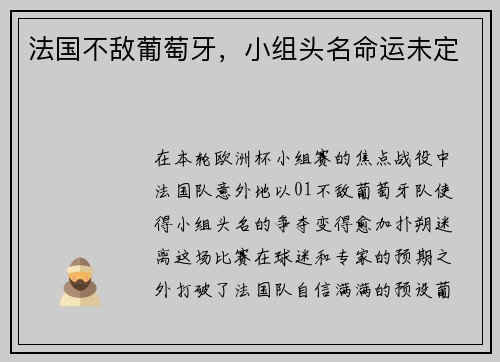 法国不敌葡萄牙，小组头名命运未定